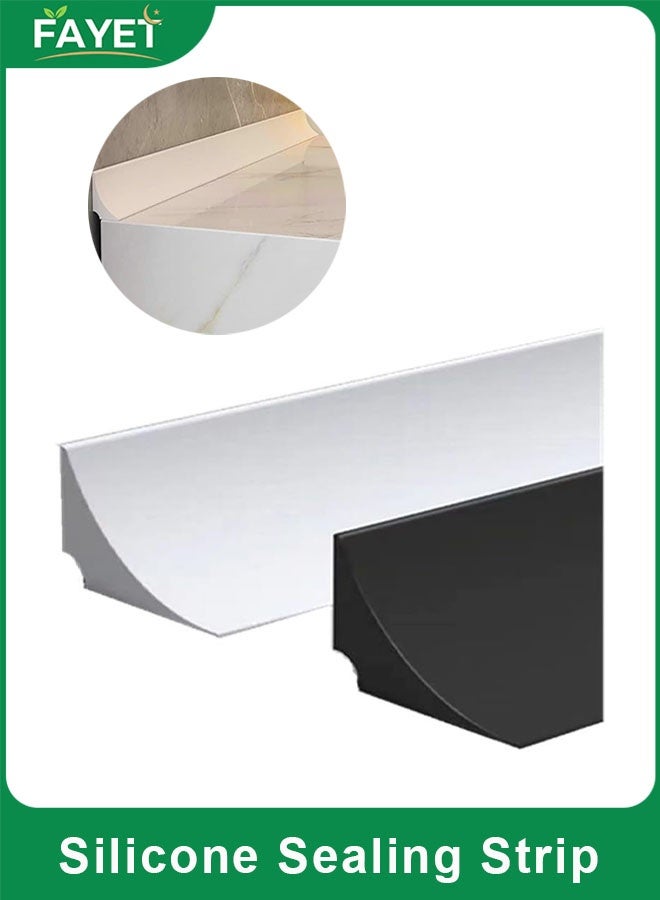 FAYET 2M Silicone Shower Water Stopper Strip, Self-Adhesive Bath and Kitchen Countertop Sealing Trim, Waterproof Floor Flood Barrier(black and white) - Image 1